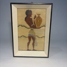 VTG Handmade Egyptian Revival Pharaoh Framed Cross Stitch Framed