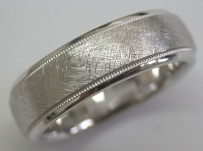 6mm 14K White Gold Scratched Matte Vintage Look  Comfort Fit Wedding Band Ring
