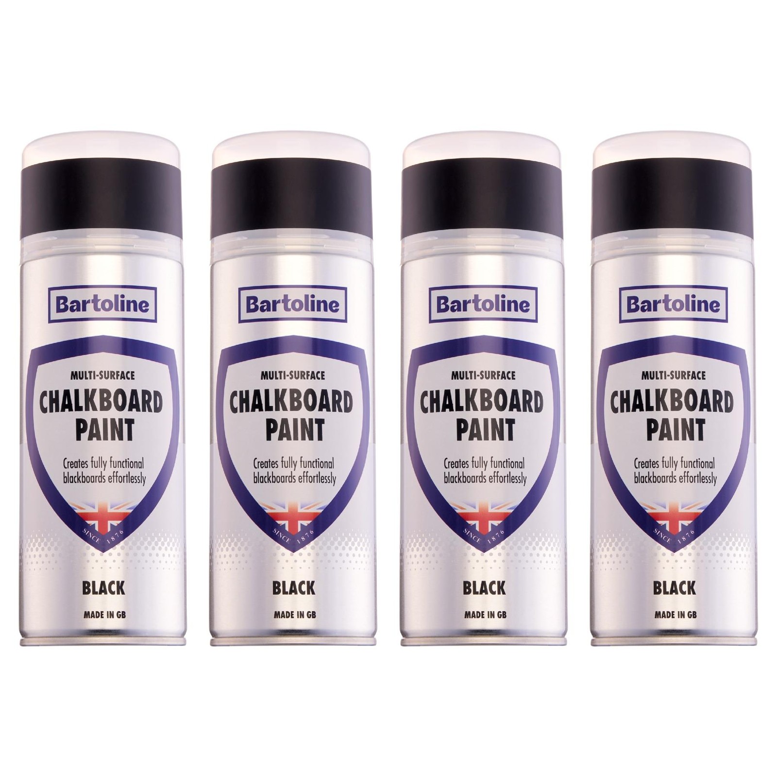 4x Bartoline Chalkboard Paint Black All Surface Doors Walls Furniture 400mL