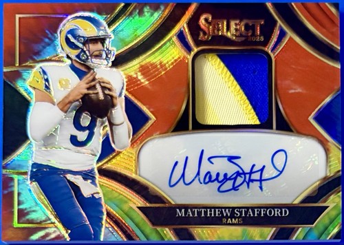 Matthew Stafford [Tie-Dye] #3 2025 Panini Select Signature Memorabilia Prizm card