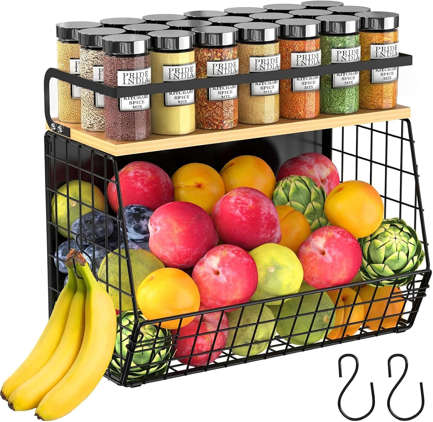 Estante magnético para nevera con tapa de madera, contenedores de almacenamiento de frutas y patatas y cebollas