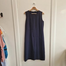 ME+EM Dress 12 Navy Blue Sleeveless Pleated Midi  A-Line