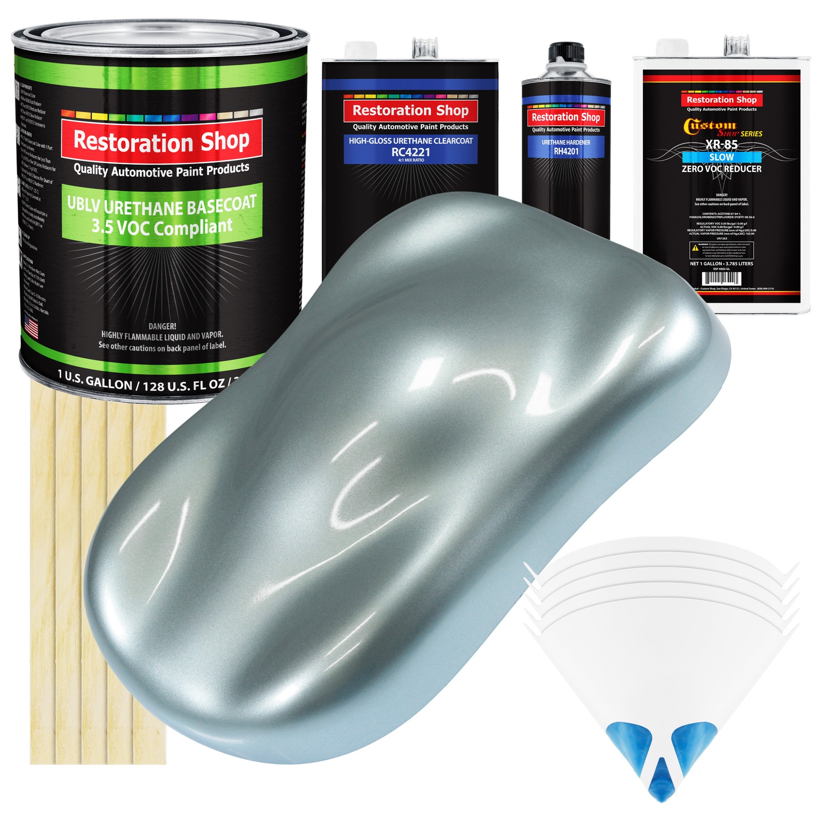Silver Blue Metallic Low VOC Slow-Dry Urethane Basecoat Clearcoat Kit 1 Gallon