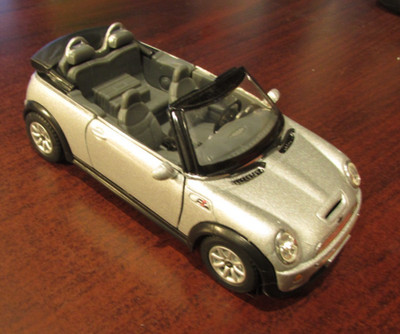 Mini Cooper S Convertible Diecast Pullback Toy Car Kinsmart 1/28 Scale Silver