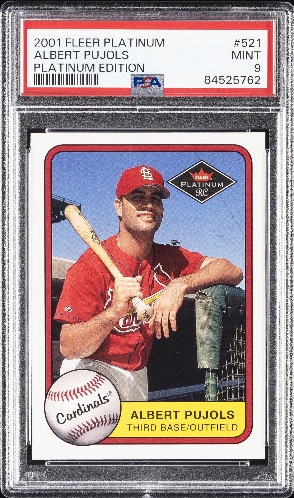 2001 FLEER PLATINUM PLATINUM EDITION #521 ALBERT PUJOLS ROOKIE RC #/21 PSA 9