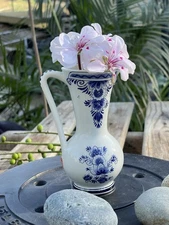 Vintage Blue & White Porcelain Ewer Vase – Delft-Style Pitcher/hand Painted