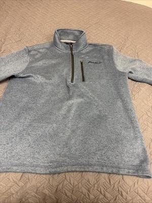 Eddie Bauer Mens Quarter Zip Fleece Pullover Heather Gray Mock Neck Large