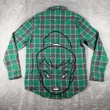 Disney Cakeworthy Tinker Bell Shirt Womens Small Green Plaid Button Up Flannel