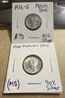 Mercury Dimes 1916-S & 1944 Full Bands 90% Silver Uncirculated Lot(2)