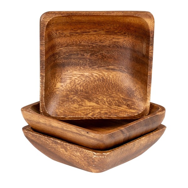 3Er Set Snackteller Klein 10X10Cm Akazienholz Teller Natur Tischdeko Holzschale-image