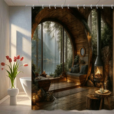 Rustic Cabin Shower Curtain - Nature-Inspired Forest Retreat