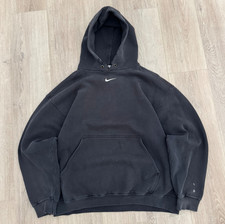 vintage 90s Nike Center Swoosh Check USA Made Hoodie sz L Sunfaded Black / Gray