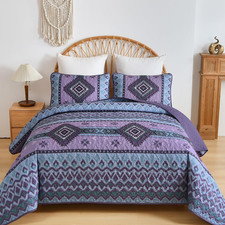 Purple Boho Quilt Set King,3 Pieces Aztec Texture Bedspread Western Quilt Set,So