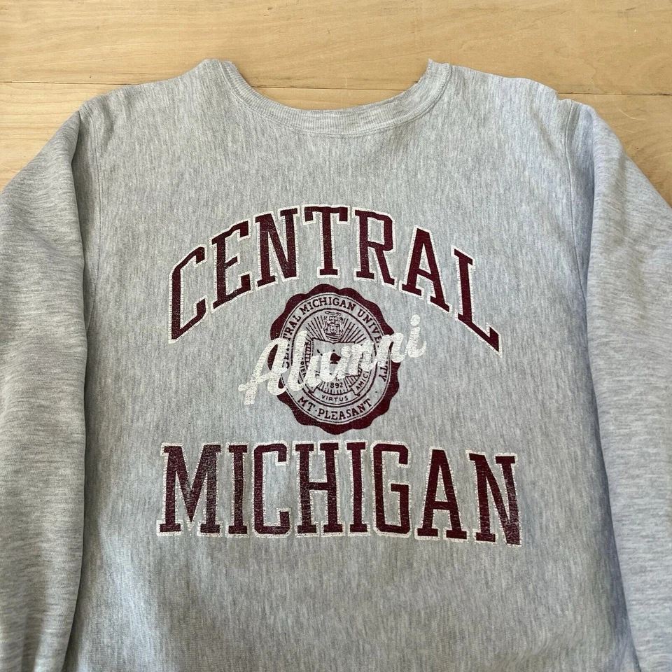 Sudadera De Colección Central Michigan XL Gris Años 90 Campeón Tejido Inverso Pullover Foto 3 de 4