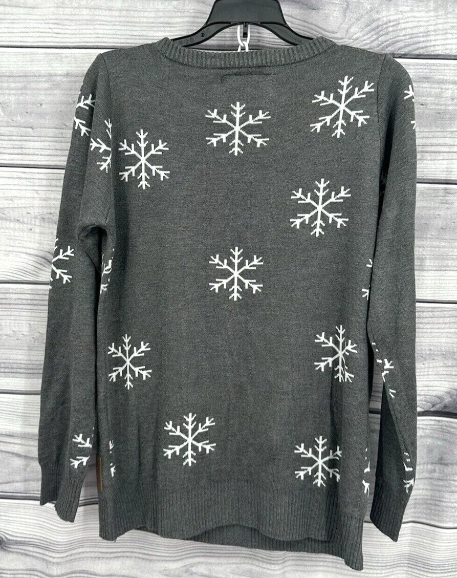 TIPSY ELVES SEQUIN SNOWMAN UGLY CHRISTMAS SWEATER Women's Size Medium GREY   NT