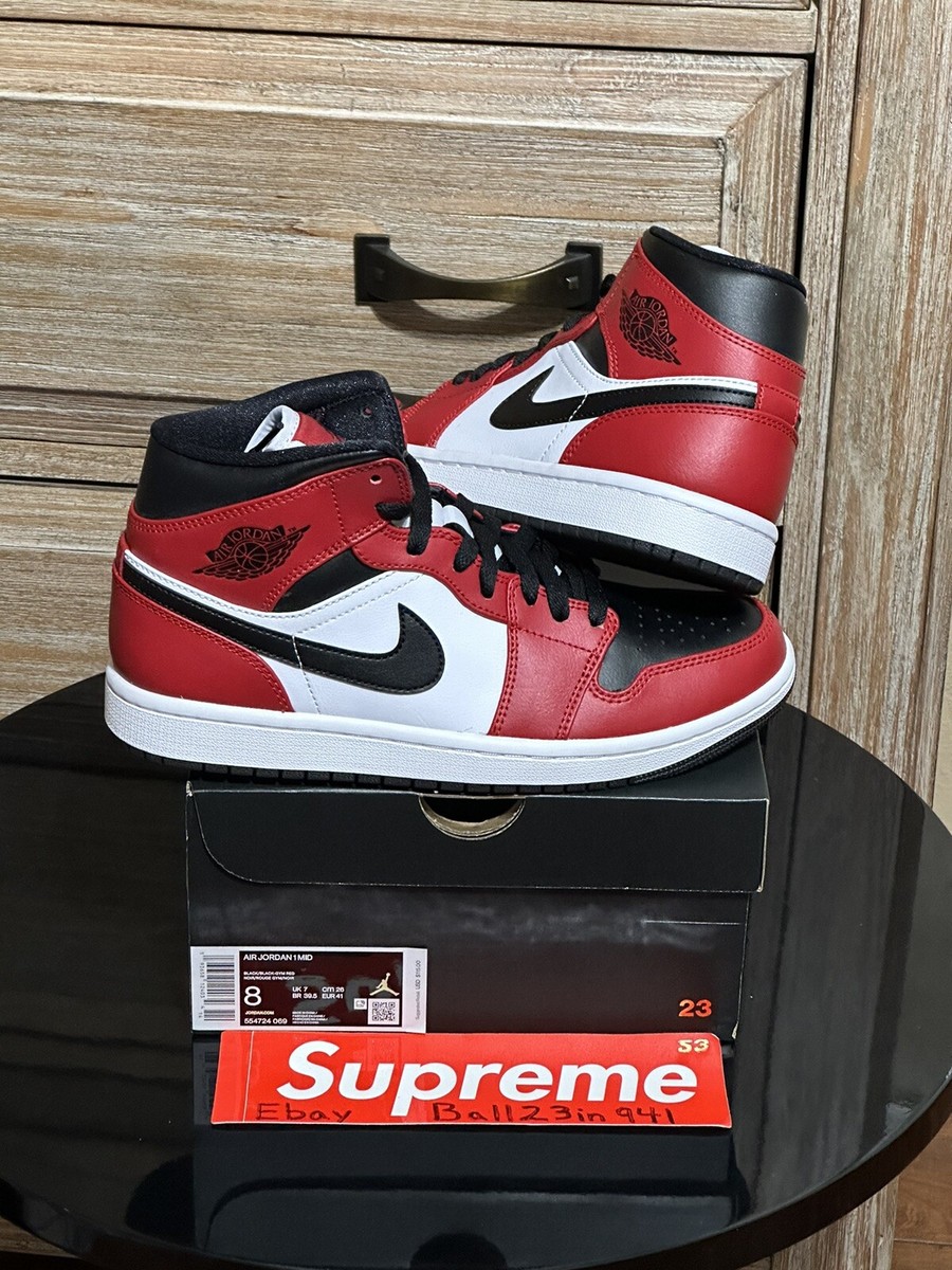 DS Brand New Air Jordan 1 Mid Chicago Toe Sz-8 554724 069 W/Rec