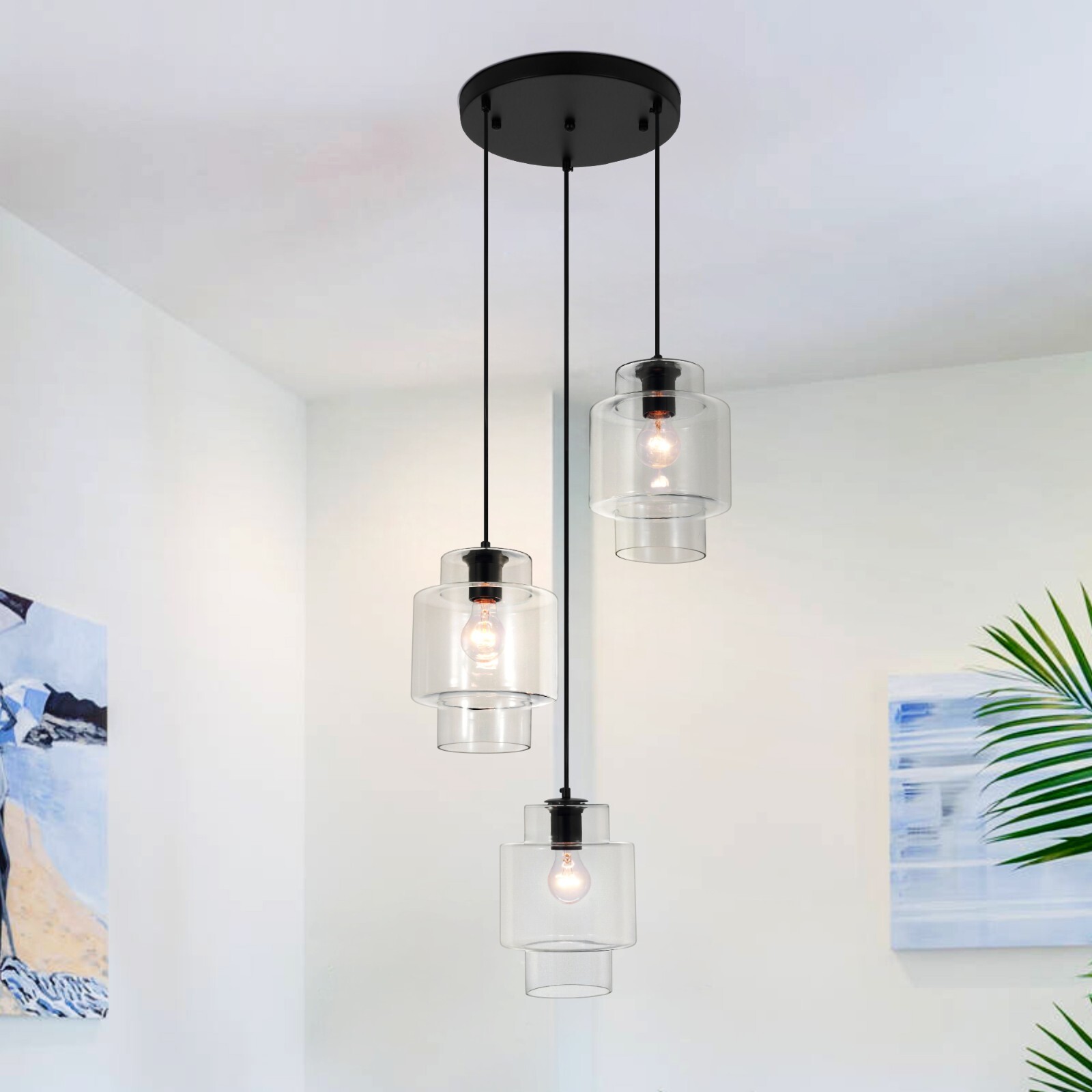 Modern Glass Chandelier 3-Light Cluster Kitchen Island Pendant Ceiling Lamps