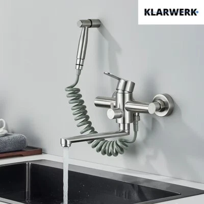 KLARWERK MAX Küchenarmatur Wandmontage Handbrause/Edelstahl Gastronomie Wasserhahn Silber