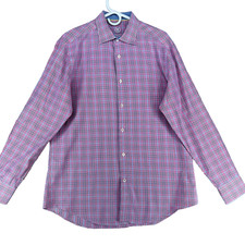Bugatchi Uomo Slim Fit Men's Size 16.5-34/35 Check Flip Cuffs L/S Dress Shirt