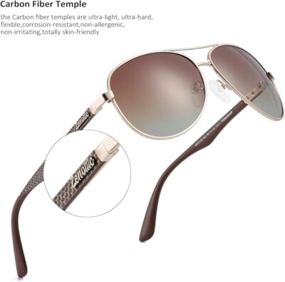 ZENOTTIC Polarized Aviator Sunglasses for Men Carbon Fiber Temple