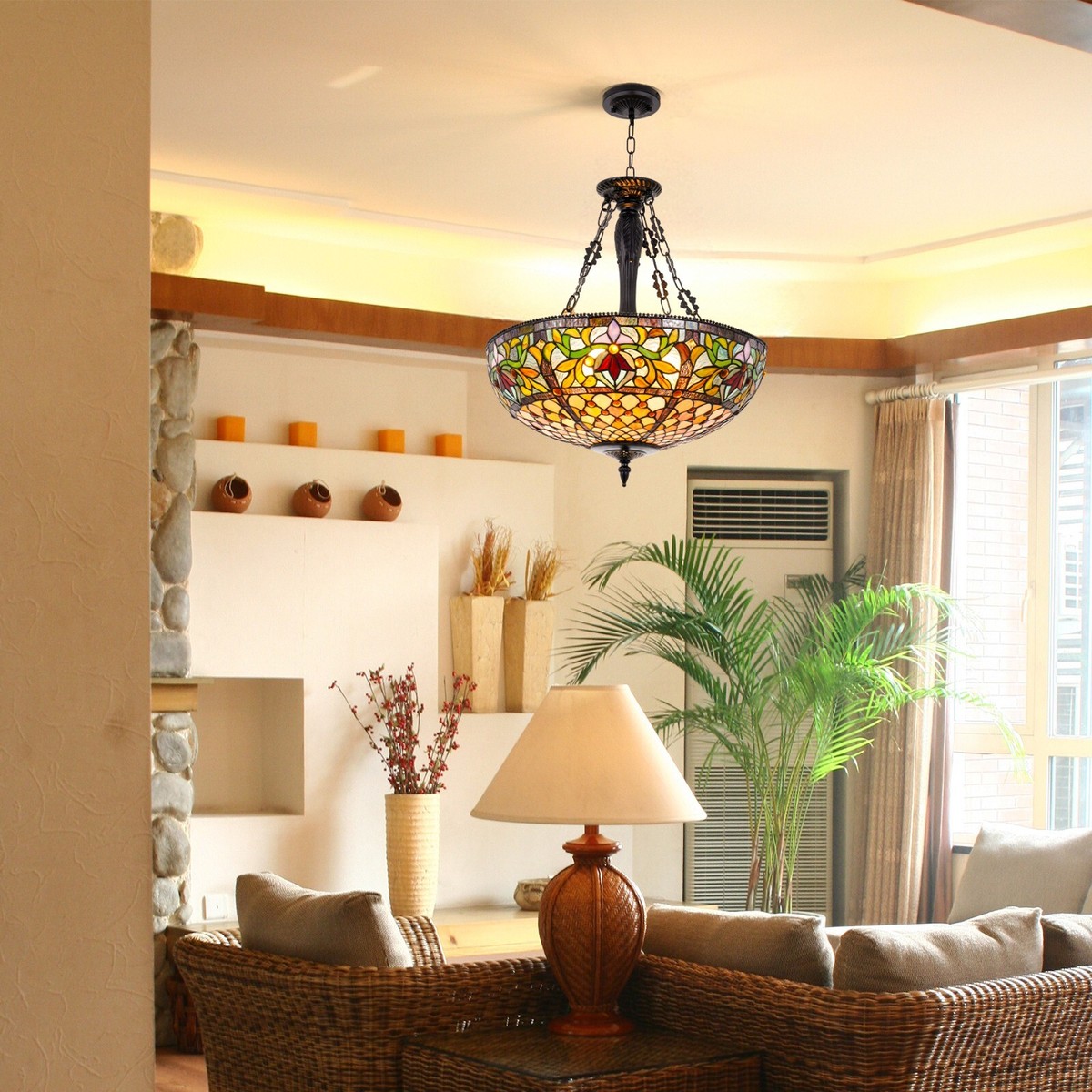 Tiffany Pendant Light Ceiling Fixture 5-Lights Stained Glass Style  Chandeliers