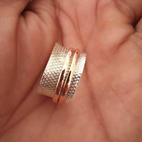 Bague Méditation En Argent Sterling 925 Avec Toupie Dôme - Tailles 4 à 15, Fait Main