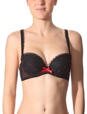 Fifi Chachnil 'Festival' Fantastic French Lace Wired Padded Bra Black/Red Dots