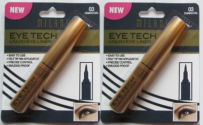 2 MILANI EYE TECH LIQUID FELT TIP EYE LINERS CHARCOAL SMUDGE PROOF FREE SHIPPING