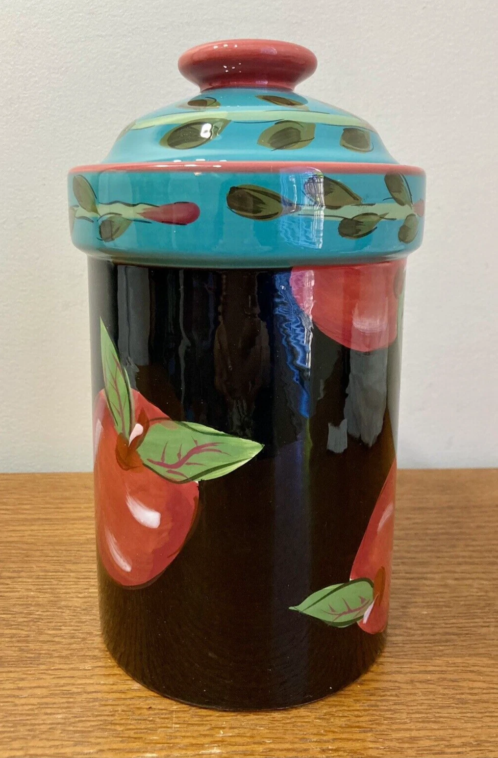 Jean Townsend Droll Too Apple Ceramic Canister Airtight Jar 9.5” Mint