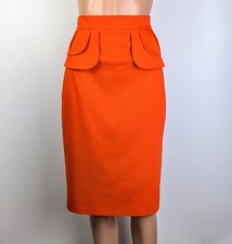 Karen Millen Women's Cotton Ruffle Details Orange Lined Pencil Skirt size 6