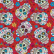 RED SUGAR SKULL Cotton Fabric -Folkloric Skulls-By the Yard