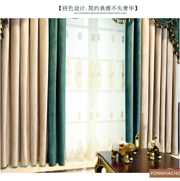 luxury flannel villa blue velvet cloth blackout curtain tulle valance drape  B739