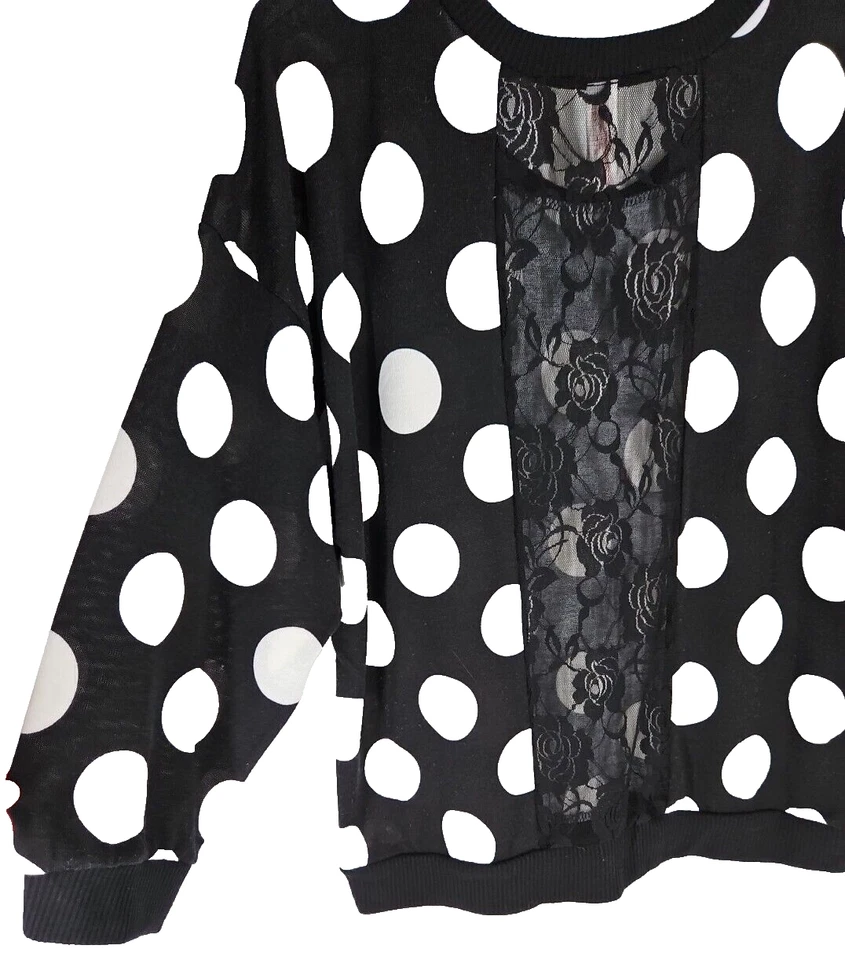 Top de mujer No Boundaries XXL Pullover negro blanco encaje panel trasero Foto 4 de 4