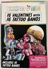 NEW MONSTER HIGH VALENTINES DAY CARDS 16 CARDS WITH TATTOO BANDS - SEALED BOX