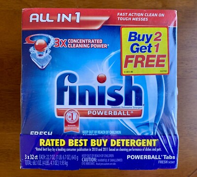Finish Powerball All In 1 Automatic Dishwasher Detergent Tablets 32/Box, 3 Boxes