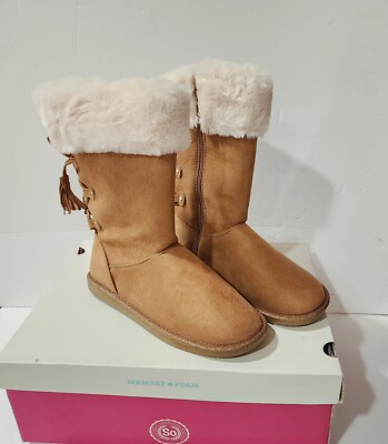 SO Regina Tan Girls Youth Memory Foam Boots With Zipper Size 4 M