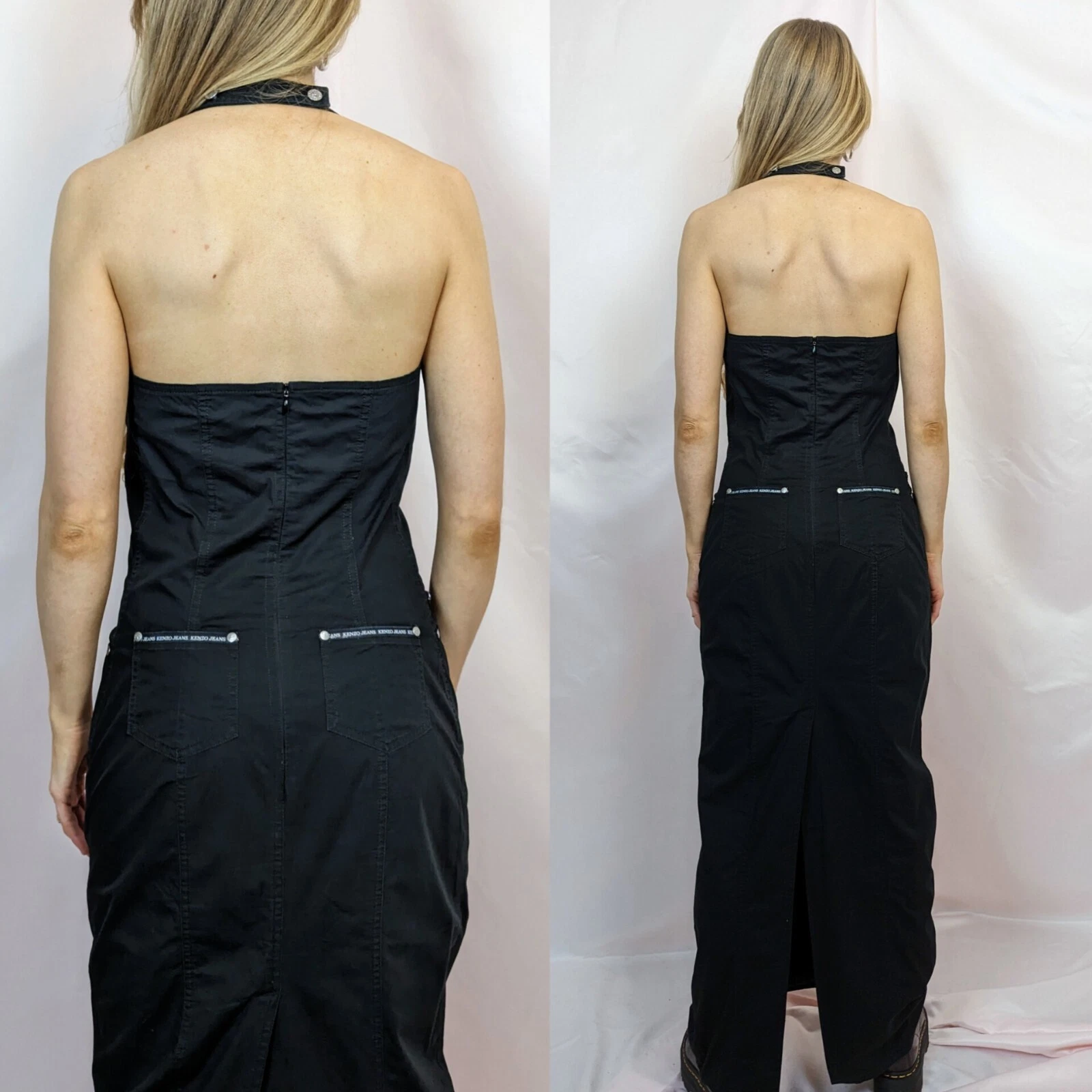 Maxi abito nero anni '90 di Kenzo Jungle casual streetwear abito senza schienale S