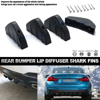 Rear Bumper Lip Diffuser Shark Fins Splitter Matte Black Universal Fit 4pcs ABS