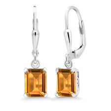 3.30 Ct Emerald Cut Yellow Citrine 925 Sterling Silver Earrings