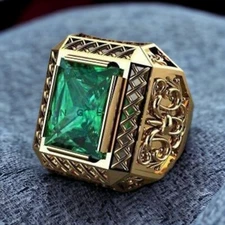 Peridot Gemstone With 925 Sterling Silver Gold Plated Ring For Men's #AL923