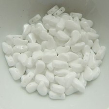 30 Beads - Paisley Duo Two Hole Chalk White Czech Glass