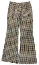 Vintage 70s Maverick Womens Sz 7 27x30 Tan Checked Plaid Flare Leg Retro Pants