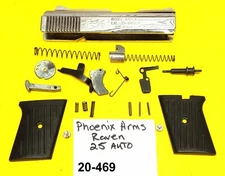 PHOENIX ARMS RAVEN CHROME SLIDE BLACK GRIPS GUN PARTS ITEM #20-469