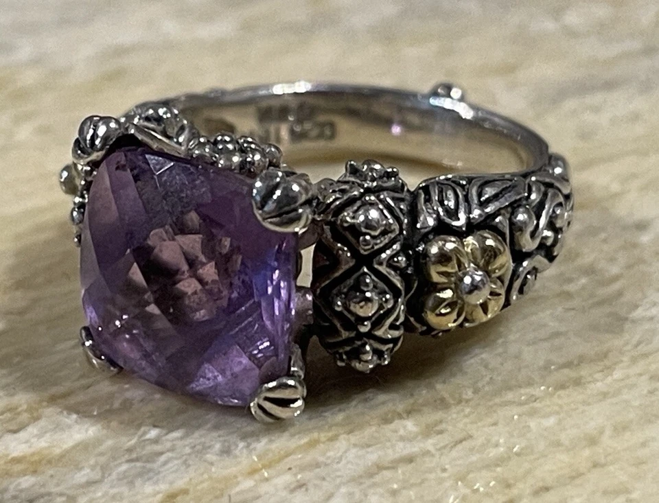 Anillo de cóctel de amatista Barbara Bixby en plata de ley y oro de 18 k talla 6,5 Foto 2 de 4
