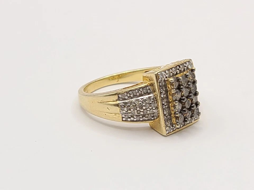 Anillo chapado en oro amarillo con piedras preciosas simuladas marrón y blanco 925 talla 6,75 Foto 3 de 4