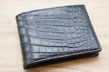 Full Black Crocodile Belly Leather Skin Men's Bifold Wallet