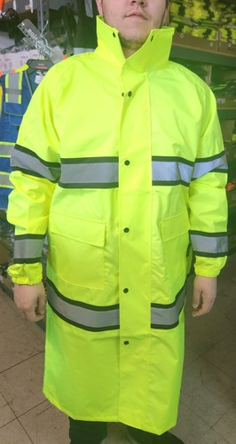 Yellow Safety Class 3 Rain Coat/JACKET/ High Visibility Reflective - Picture 3 of 11
