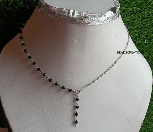 Collar de 3 mm de cadena de plata esterlina con cuentas de rosario de perlas negras regalo para ella - Imagen 2 de 3
