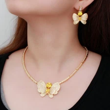 Luxury Yellow Gold Plated Butterfly Earrings Necklace Cubic Zirconia Jewelry Set