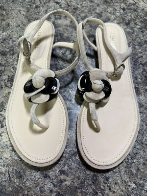 Authentic Chanel Beige Suede Camellia Sandals Size 40
